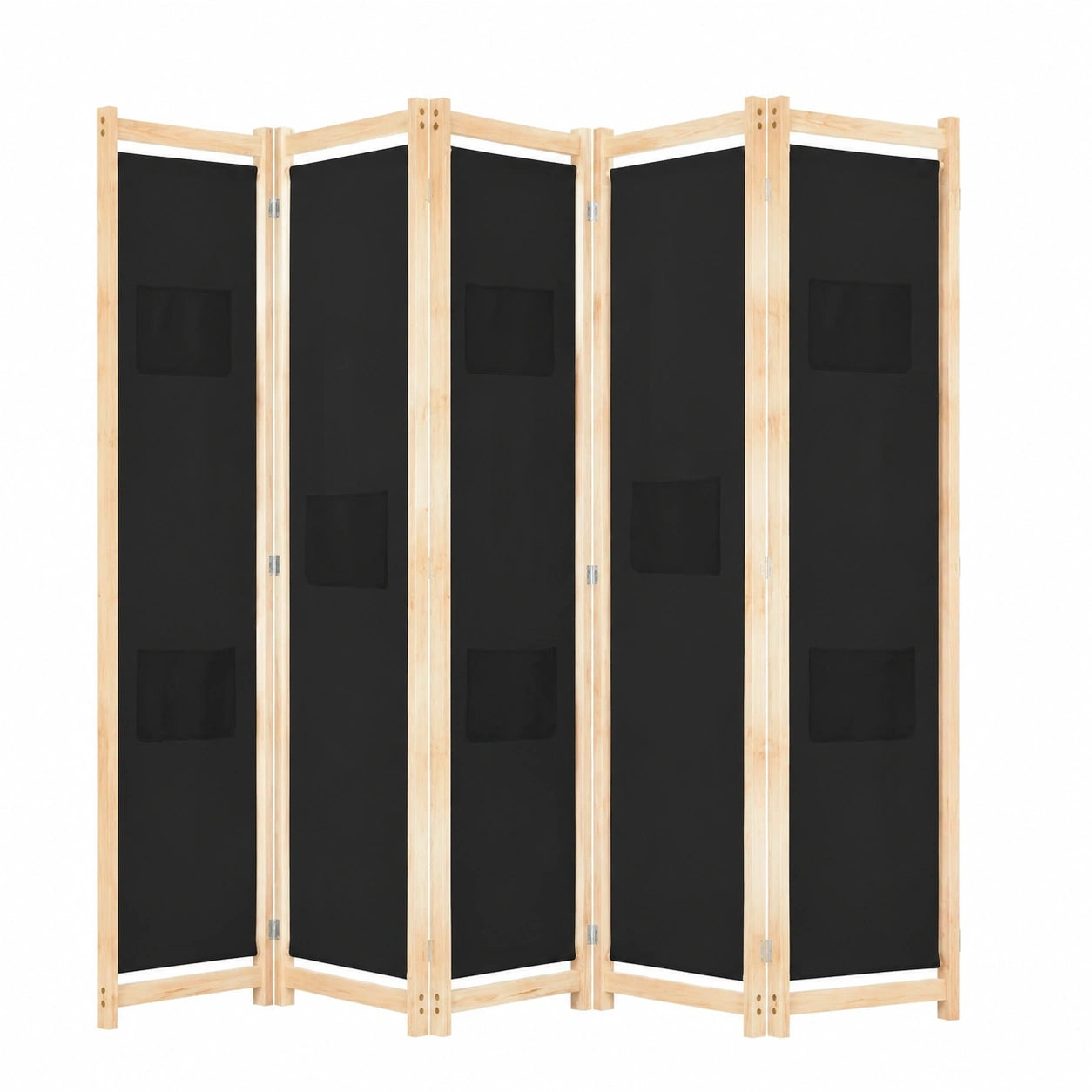 Armoire, en bois massif et tissu, 5 pièces, 200 x 170 x 4 cm, coloris noir, pour la chambre