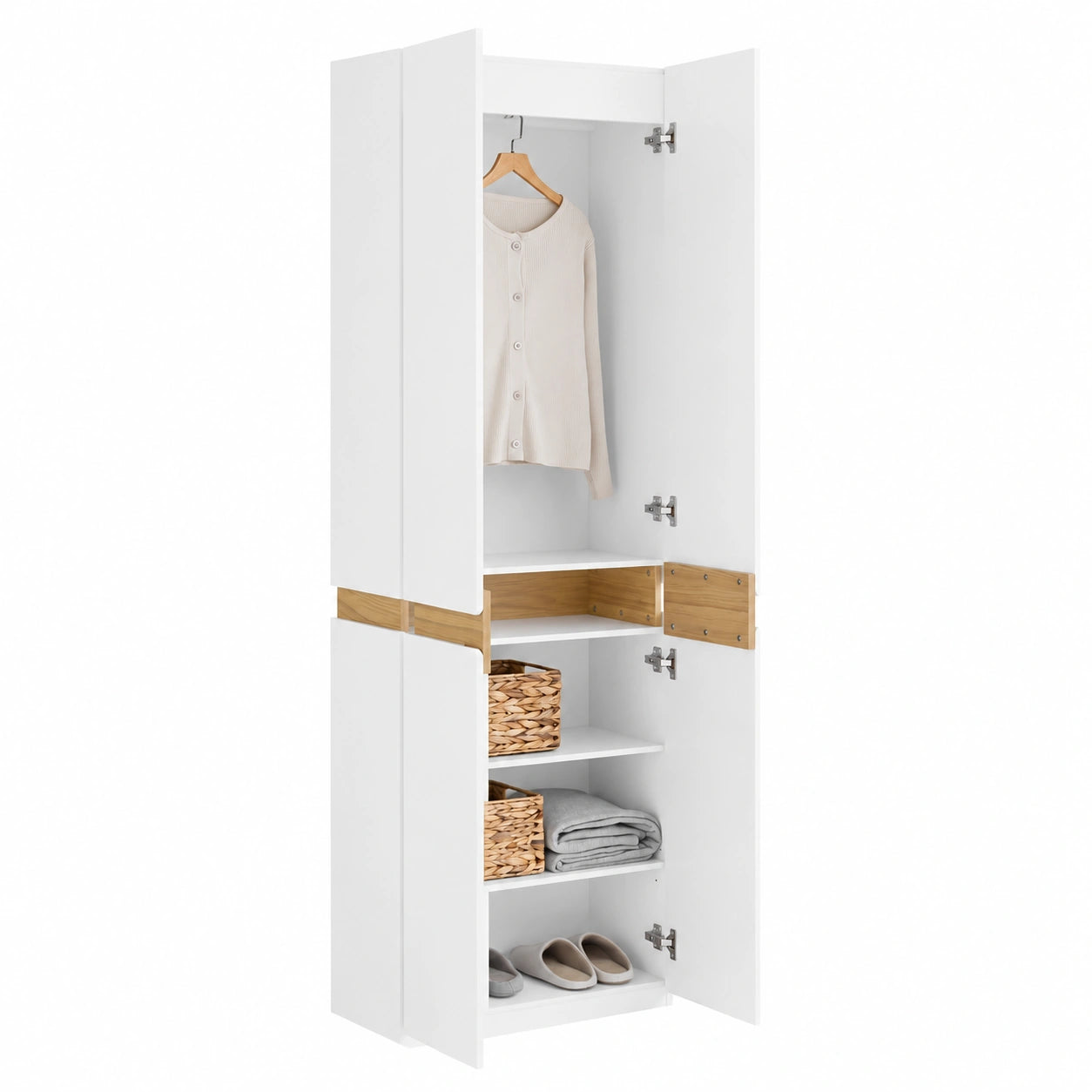 Armoire, avec rangement, avec portes, coloris blanc, 61 x 30 x 192 cm, pour la chambre