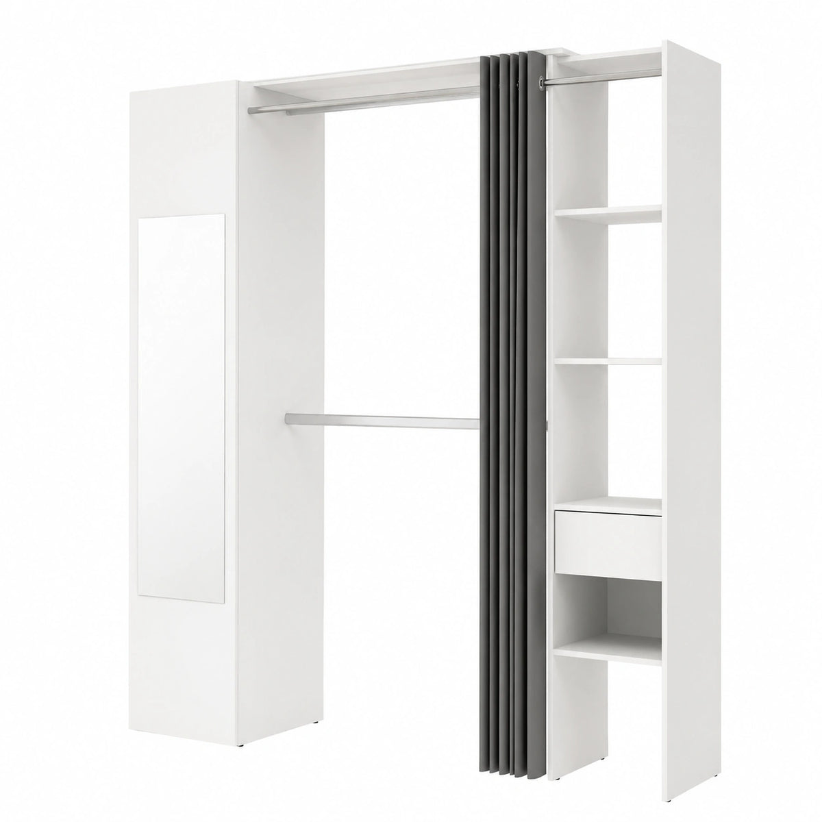 Armoire, avec tiroirs, coloris blanc, 205 x 176 x 50 cm, pour la chambre
