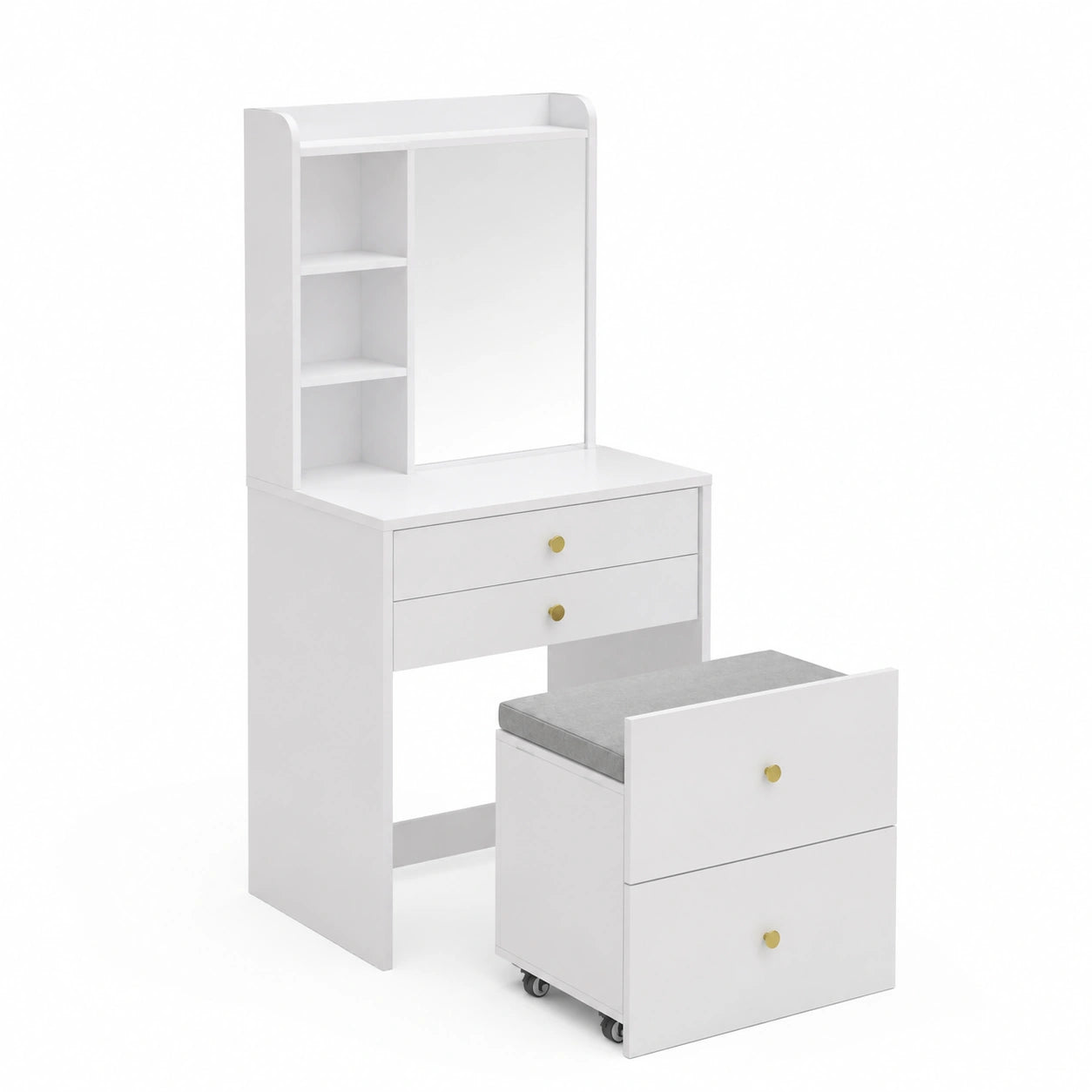 Coiffeuse, réglable, avec rangement, avec tiroirs, coloris blanc, pour la chambre