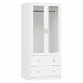 Armoire, avec tiroirs, avec portes, coloris blanc, 80 x 50 x 180 cm, pour la chambre