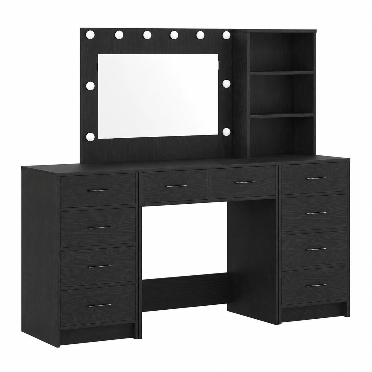 Armoire, 3 pièces, avec rangement, avec tiroirs, en chêne, coloris noir, pour la chambre