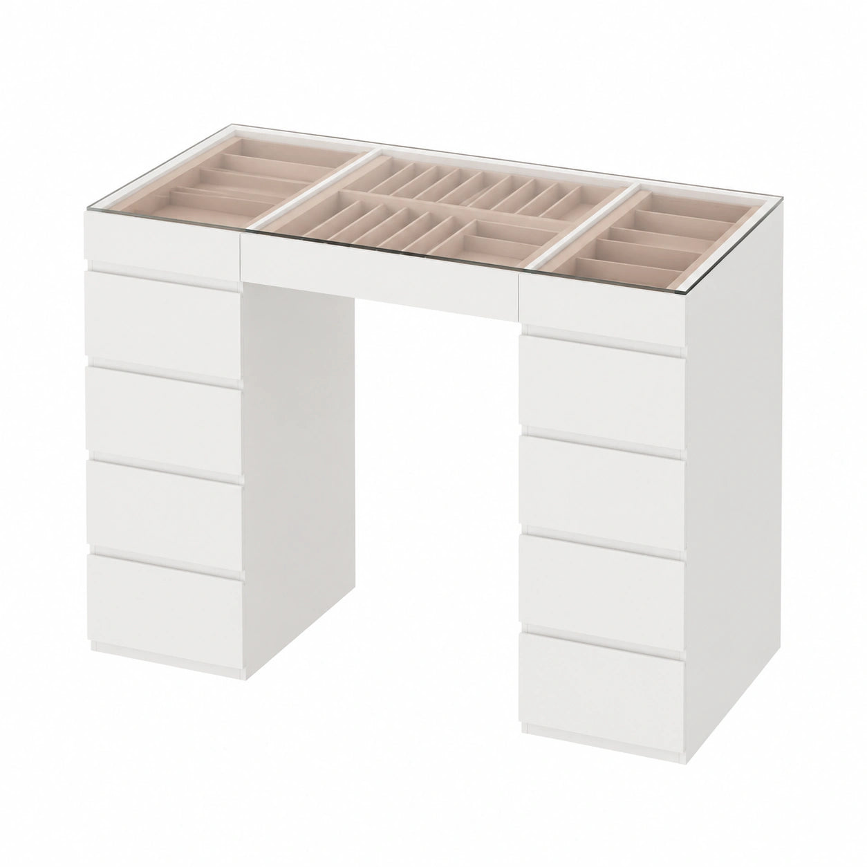 Coiffeuse, en verre, avec rangement, avec tiroirs, coloris blanc, pour la chambre