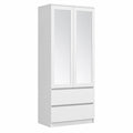 Armoire, avec tiroirs, avec portes, en panneaux de bois, coloris blanc, pour la chambre