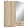 Armoire, en chêne, avec tiroirs, avec portes, coloris argenté, 157 x 203 x 51 cm, pour la chambre