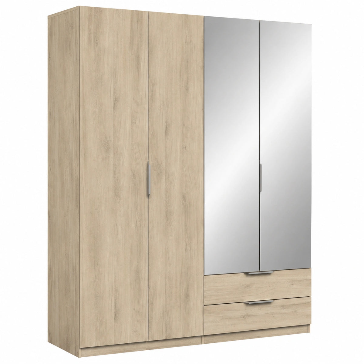 Armoire, en chêne, avec tiroirs, avec portes, coloris argenté, 157 x 203 x 51 cm, pour la chambre