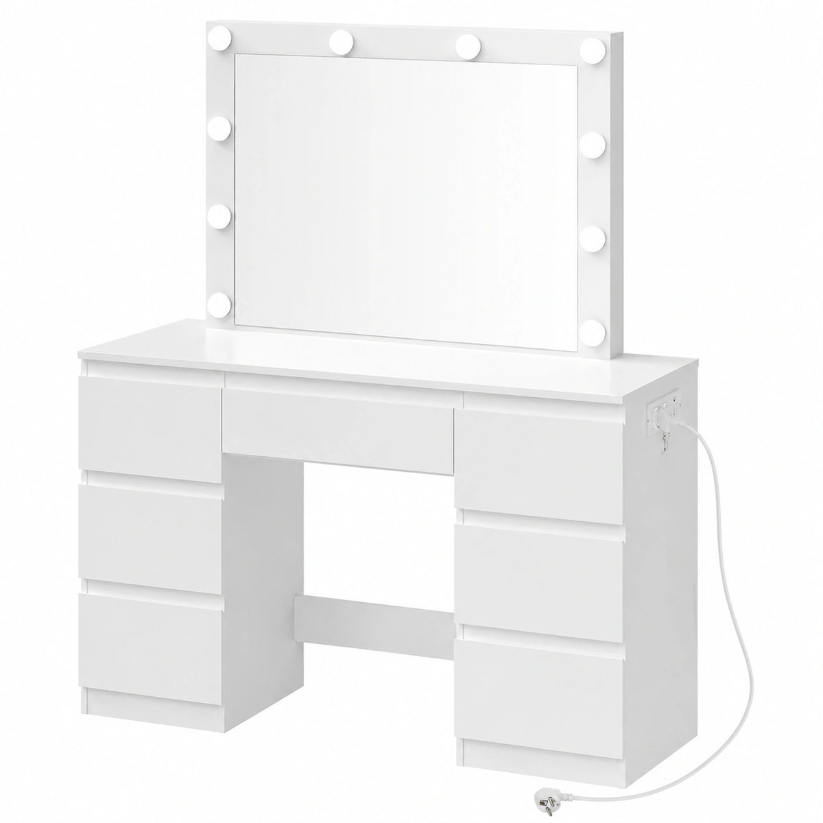 Commode, réglable, avec tiroirs, avec prise intégrée, coloris blanc, 110 x 39,5 x 140,5 cm, pour la chambre ou le salon