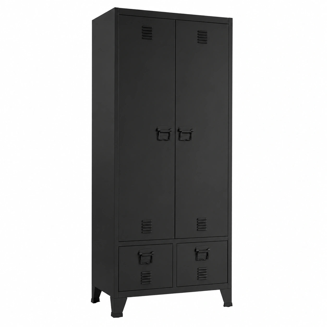 Armoire, avec rangement, avec tiroirs, avec étagères, en acier, coloris noir, 180 x 90 x 40 cm, pour la chambre