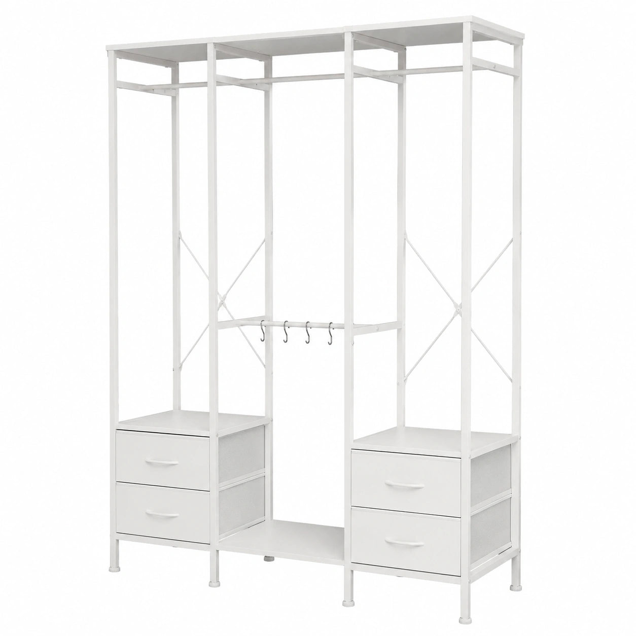 Armoire, avec tiroirs, avec crochets, en tissu, coloris blanc, pour la chambre
