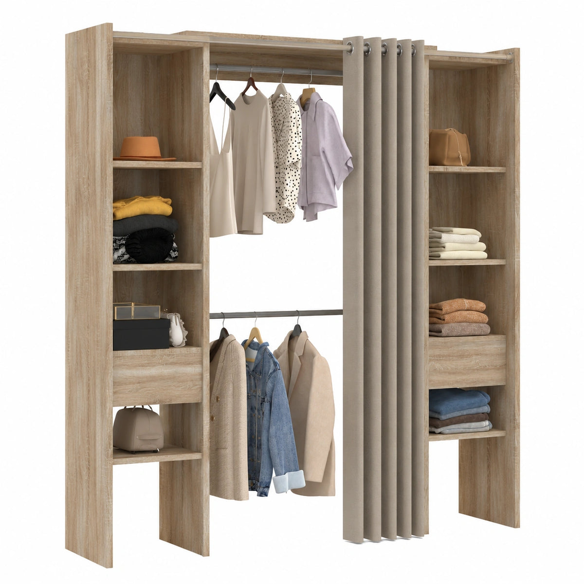 Armoire, extensible, avec étagères, coloris taupe, 180 x 50 x 180 cm, pour la chambre