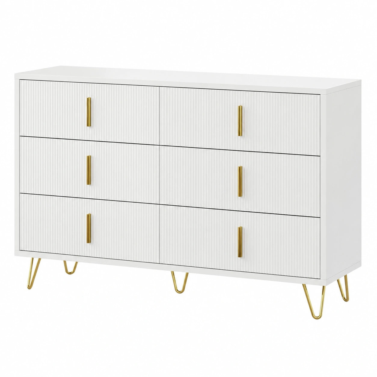 Commode, avec rangement, avec tiroirs, coloris blanc et doré, pour la chambre ou le salon