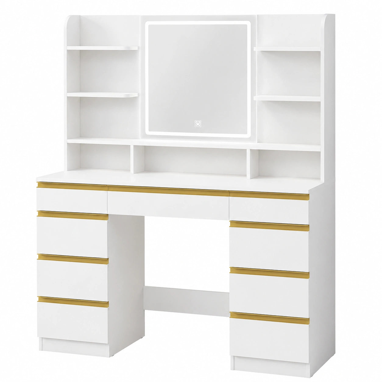 Coiffeuse, avec éclairage LED, coloris blanc, pour la chambre